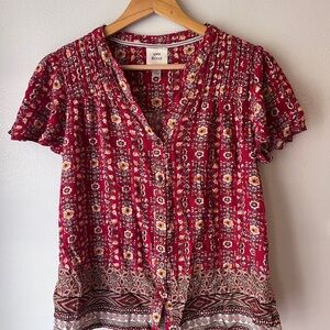 Knox Rose Burgundy Floral Blouse size Small